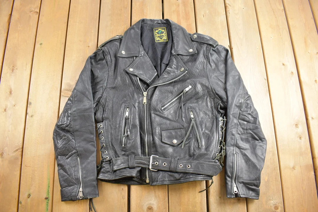 Vintage 1980s Amer Sports Leather Biker Jacket / Motorcycle Jacket / Leather Coat / Vintage Biker... | Etsy (US)