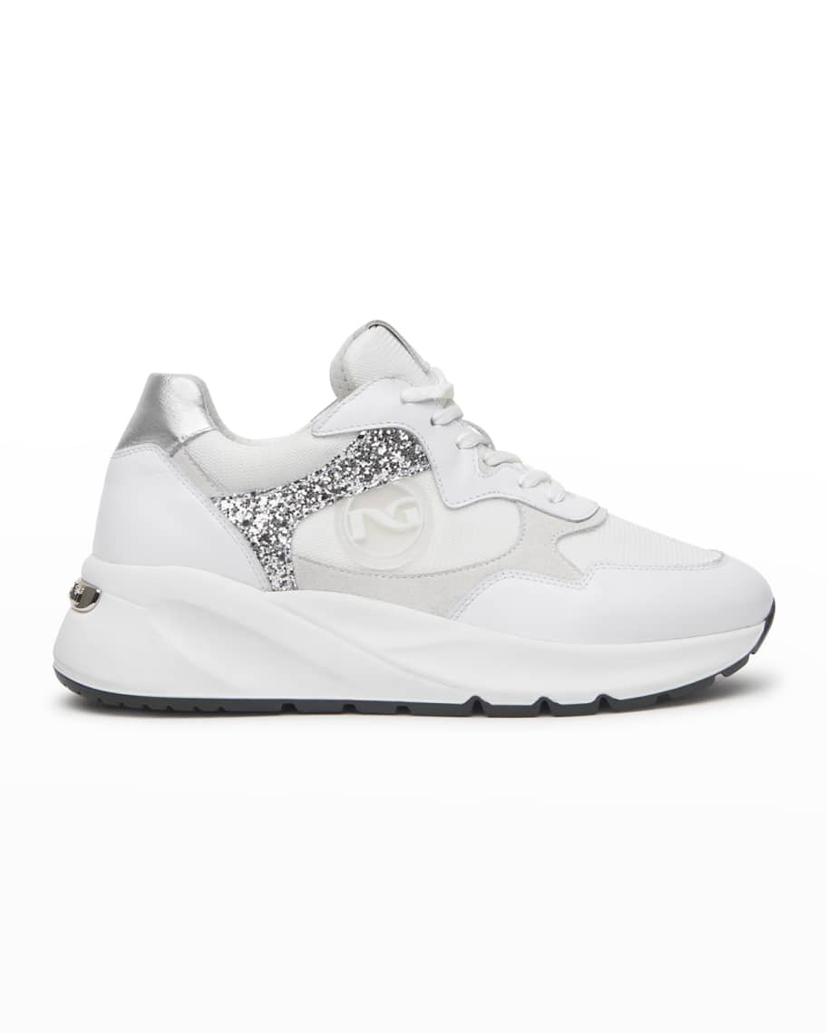 NeroGiardini Logo Mixed Media Sneakers | Neiman Marcus