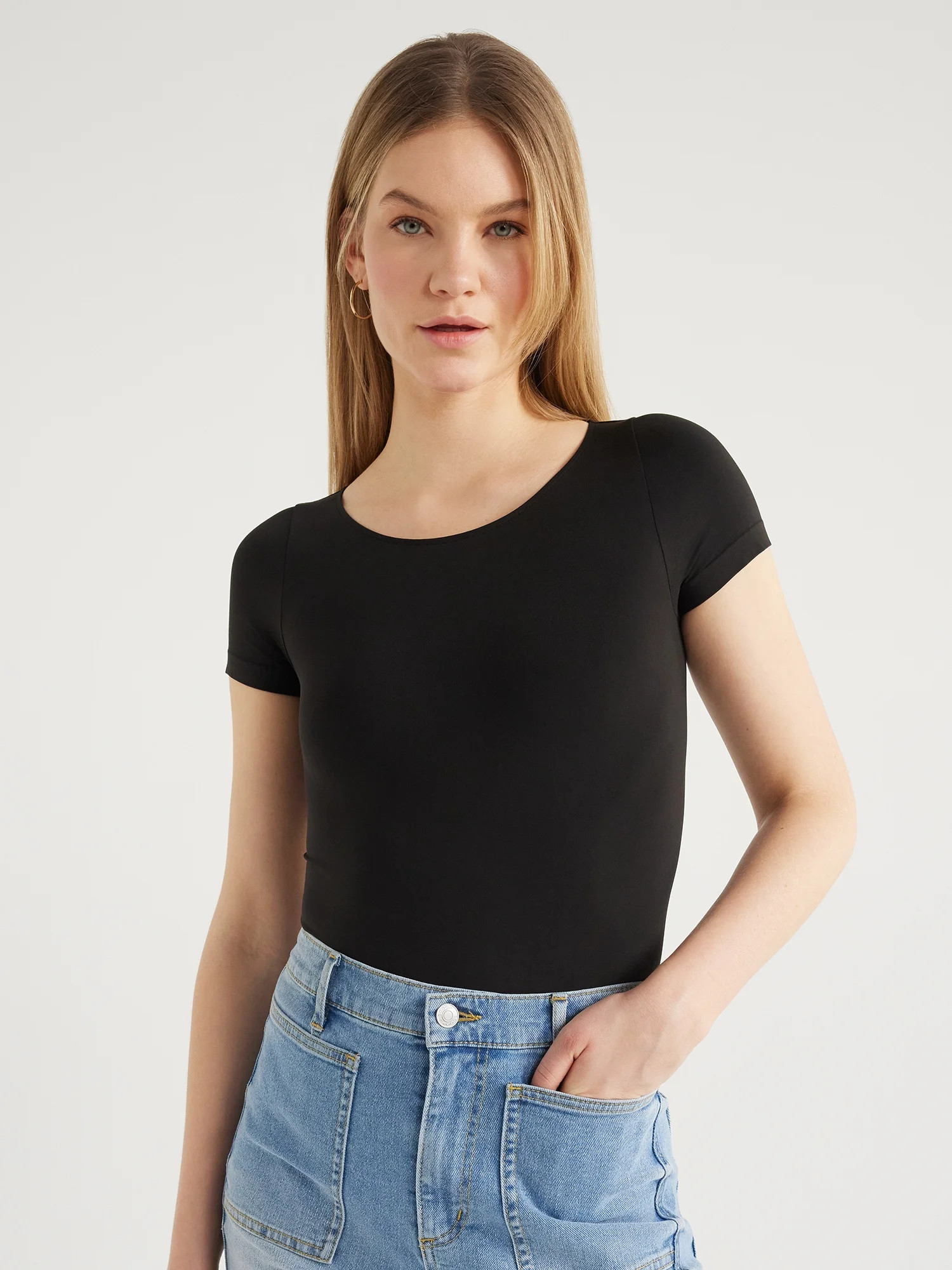 Scoop Women’s Crew Neck Bodysuit with Short Sleeves, Sizes XS-XXL - Walmart.com | Walmart (US)