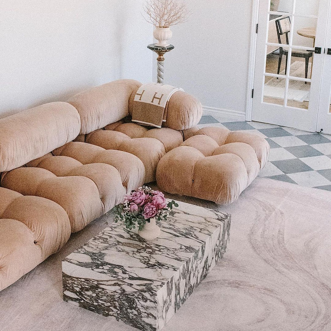 Kaia Marble Plinth Block Large Coffee Table 39" – Coral Red | Eternity Modern