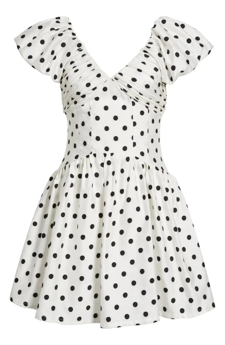 Raven Spot Polka Dot Ruched Fit & Flare Minidress | Nordstrom