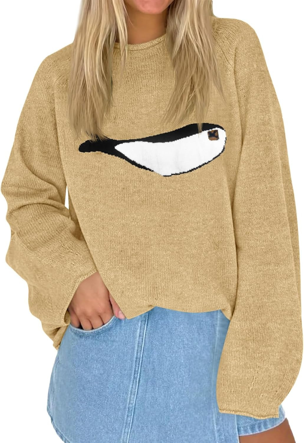 Tankaneo Womens Fish Graphic Oversized Sweaters Lightweight Knit Pullover | Amazon (US)