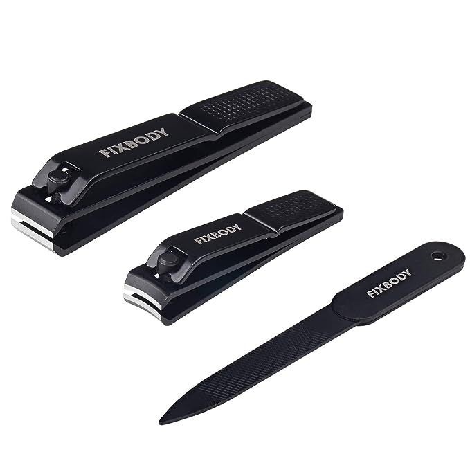 FIXBODY Nail Clipper Set – Black Stainless Steel Fingernails & Toenails Clippers & Nail File Sh... | Amazon (US)