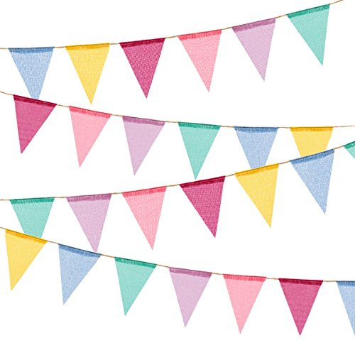 BEFORYOU 60 Flags Imitated Burlap Pennant Banner - Multicolor Fabric Triangle Rainbow Flag Bunting f | Amazon (US)