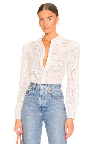 L'AGENCE Jenica Lace Blouse in Ivory from Revolve.com | Revolve Clothing (Global)