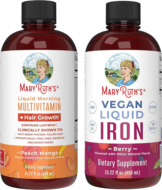 MaryRuth's MaryRuth's Liquid Morning Multivitamin +Hair Growth (Peach Mango, 15.22oz) & Iron Liqu... | Amazon (US)