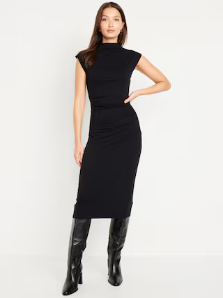Fitted Mock-Neck Midi Dress for Women | Old Navy (US)