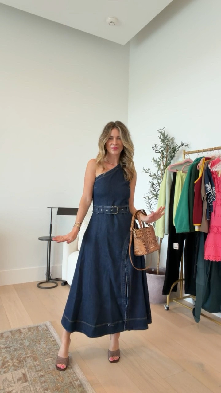 How cute is this one shoulder denim midi dress from @Avec les filles I found it @Macys wearing size 2 

#LTKOver40 #LTKPetite #LTKootd