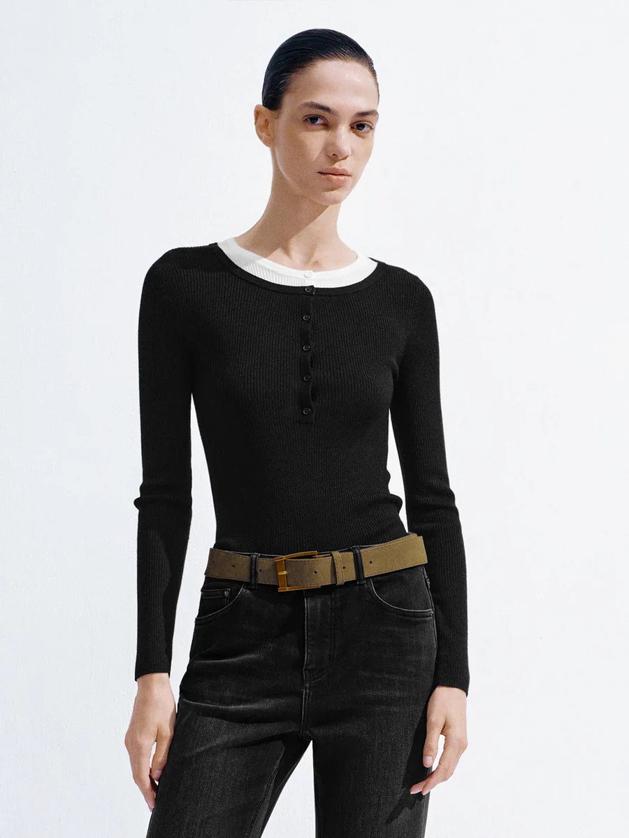 Long Sleeve Skinny Knitted T-Shirts | Urban Revivo