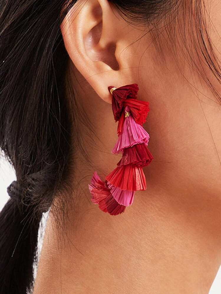 Layered Tassel Decorated Half Hoop Earrings 1pair | SHEIN