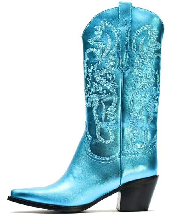keleimusi Women's Cowgirl Boots Western Pointed Toe Knee High Pull-On Shoes | Amazon (US)