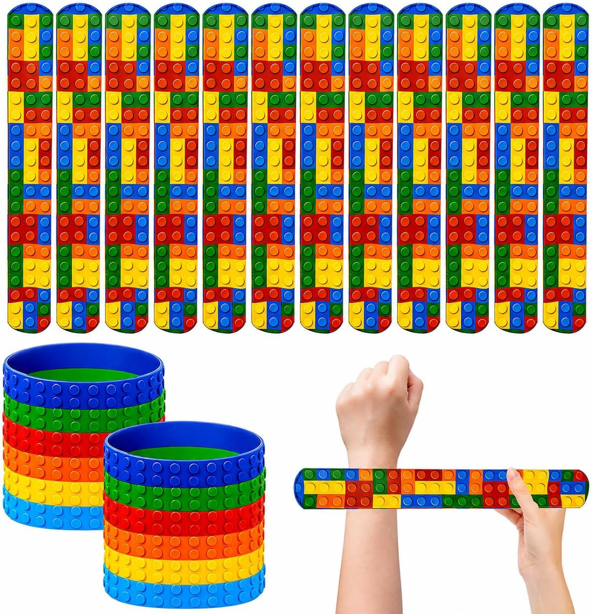 24Pcs Building Block Bracelet Set, 12 Slap and 12 Silicone Bracelets | Amazon (US)