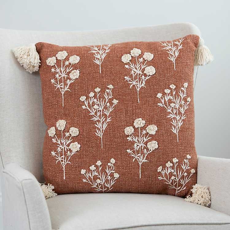 Spice Floral Embroidered Throw Pillow | Kirkland's Home