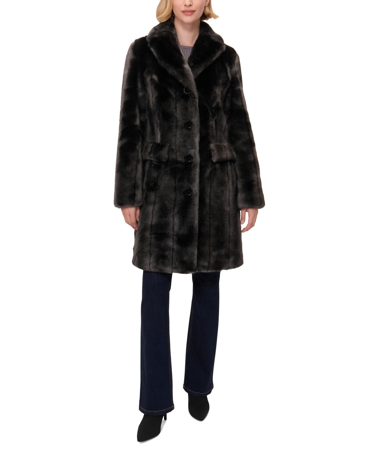 Jones New York Women's Faux-Fur Single-Breasted Blazer Coat - Black Mink | Macy's