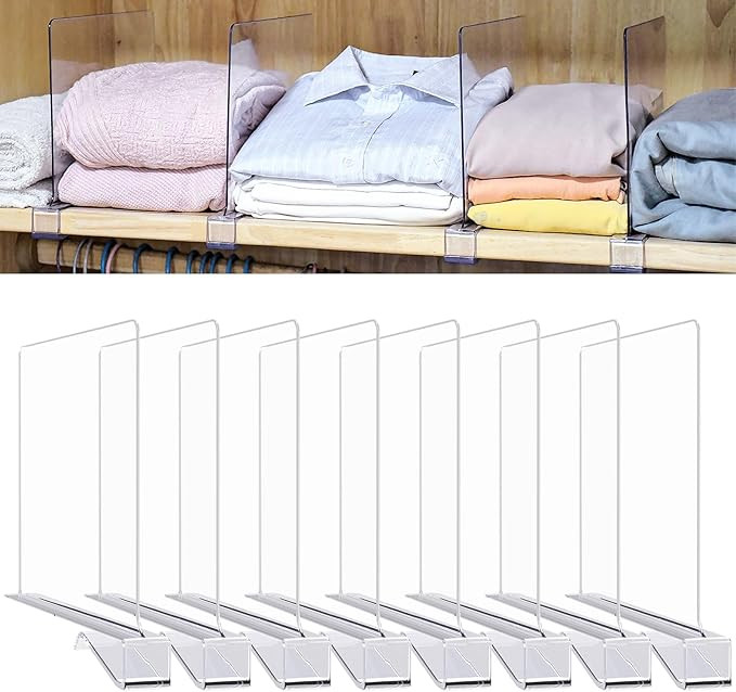 Noper Shelf Dividers, 8 Pack Closet Organizers and Storage Clear Shelf Dividers for Clothes Books... | Amazon (US)