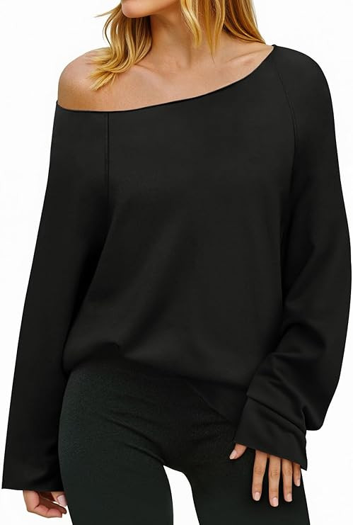 Fisoew Womens Off The Shoulder Tops Sweatshirts Lightweight Oversized Pullovers Long Sleeve Y2k L... | Amazon (US)