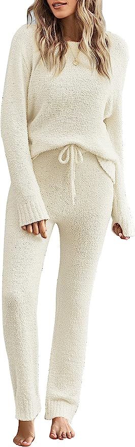 LookbookStore Women Casual Long Sleeve Top and Pants PJ Sets Knitted Loungewear | Amazon (US)