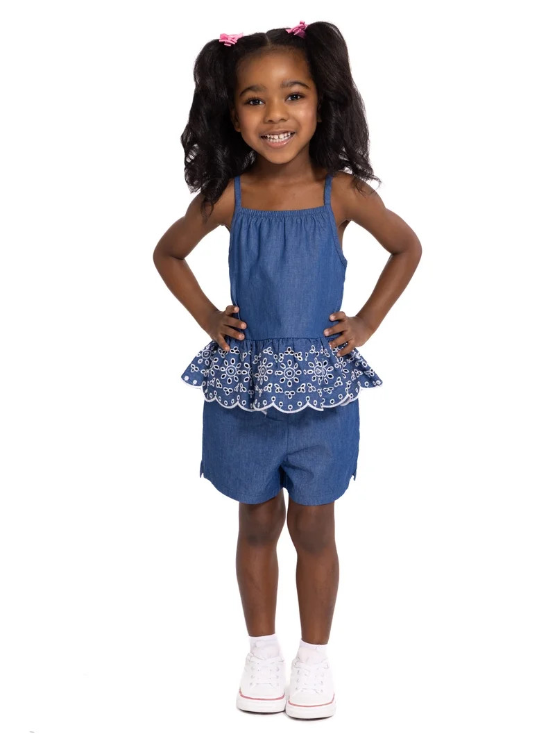 Wonder Nation Toddler Girls Scalloped Tank Top and Matching Shorts Set, 2-Piece, Sizes 12M-5T - W... | Walmart (US)