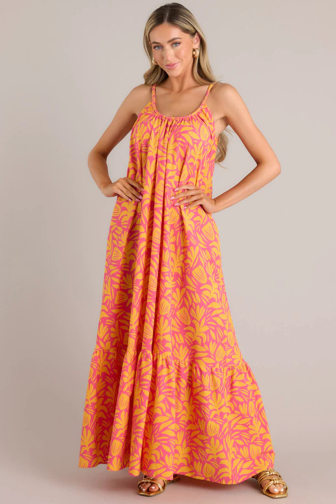 The Game Is On Pink Multi Print Maxi Dress | Red Dress
