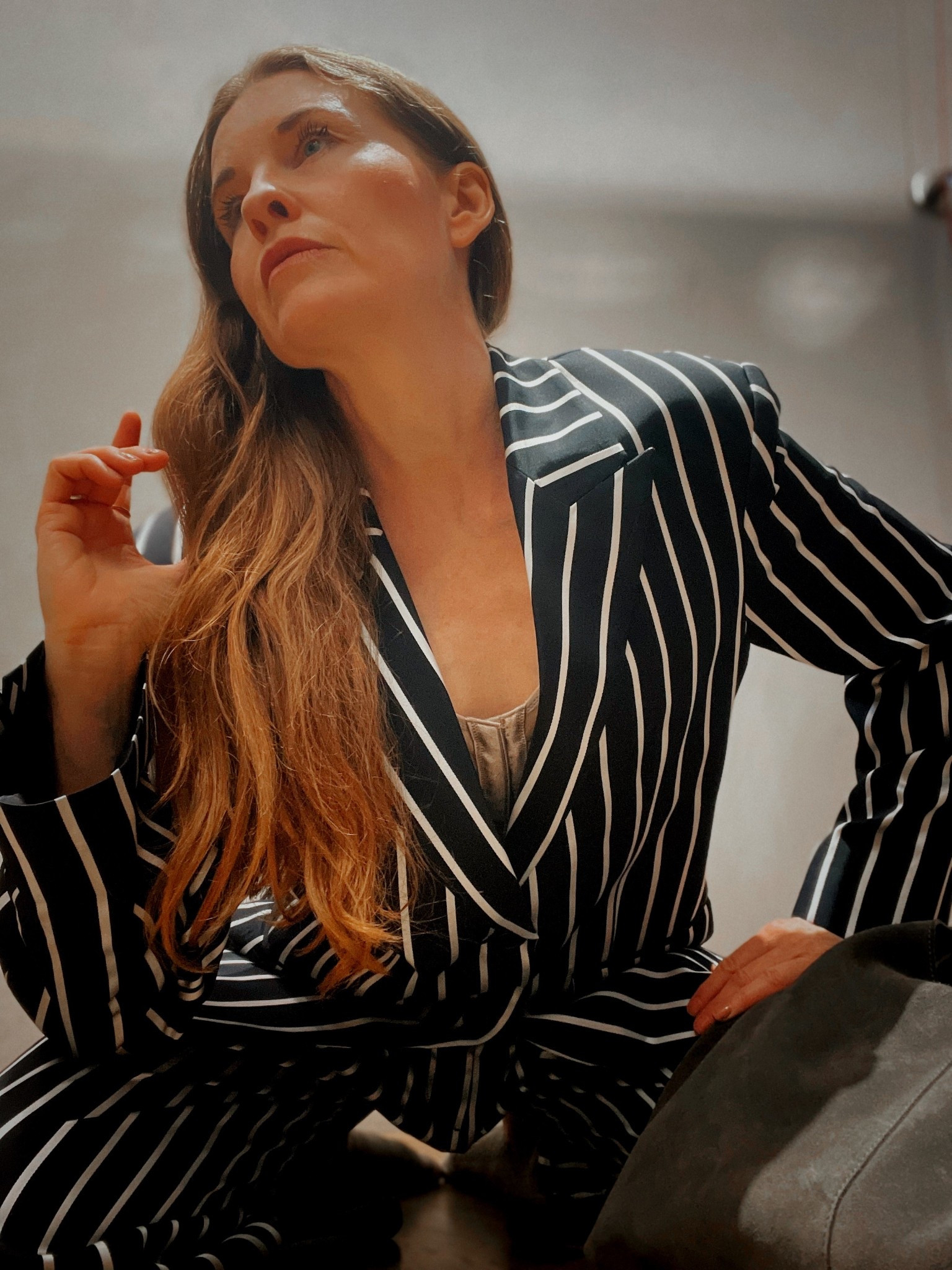 Beautiful navy striped wide tailored suit . 

#LTKworkwear #LTKautumn #LTKstyletip