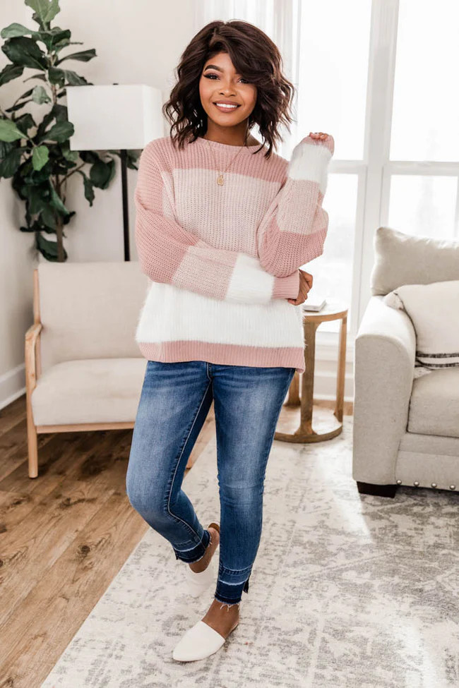 Moonlight Daze Colorblock Pink Sweater FINAL SALE | The Pink Lily Boutique