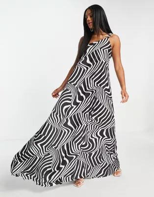 ASOS DESIGN one shoulder scrunch elastic pleated maxi dress in zebra print | ASOS (Global)