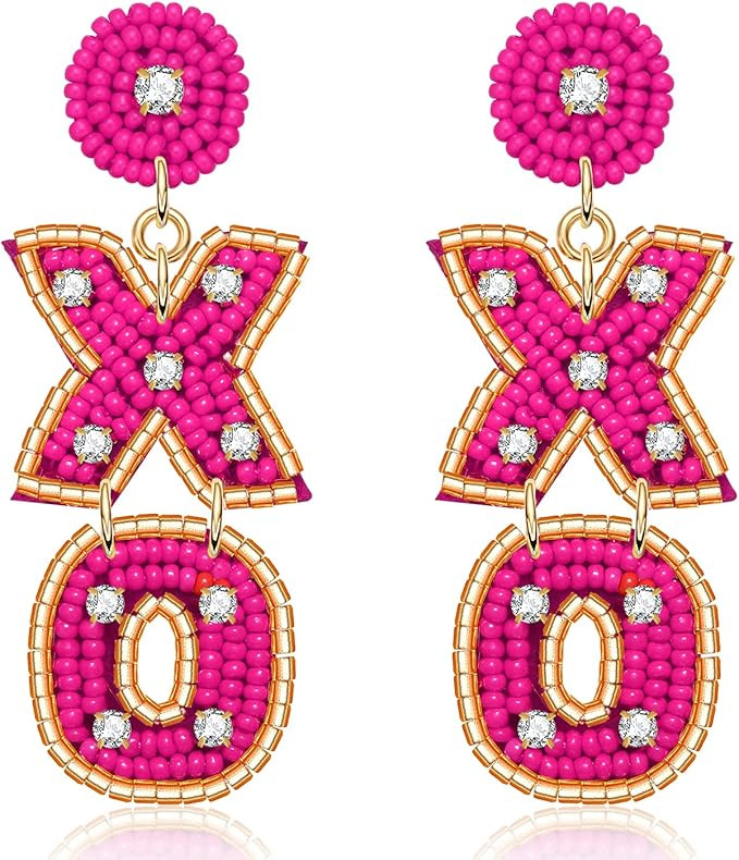 Valentine’s Day Earrings Beaded Heart Drop Earrings Edged in gold beading Fashion Trendy Big Lo... | Amazon (US)