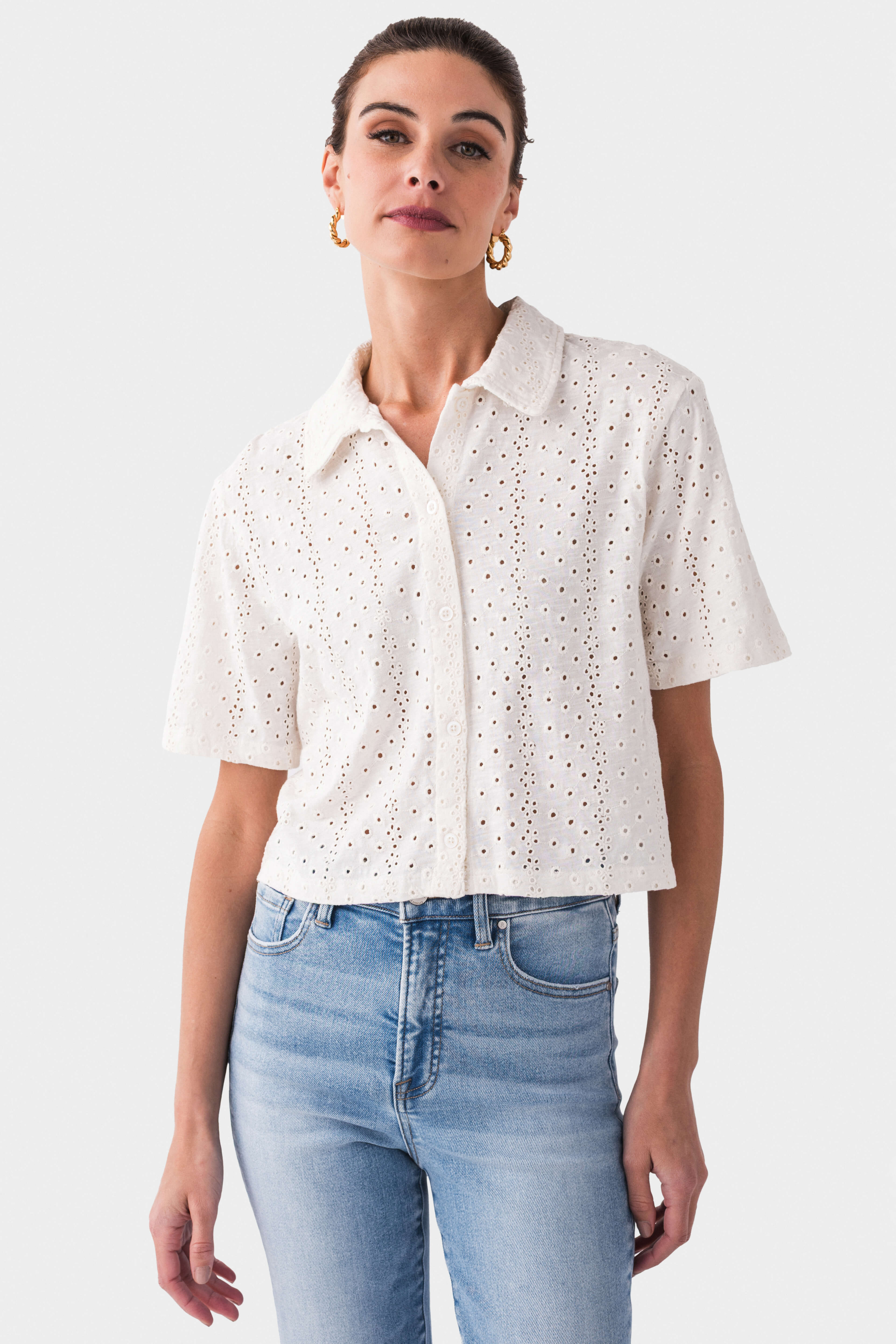 Z Supply Madrid Knit Eyelet Button Up Top | Social Threads