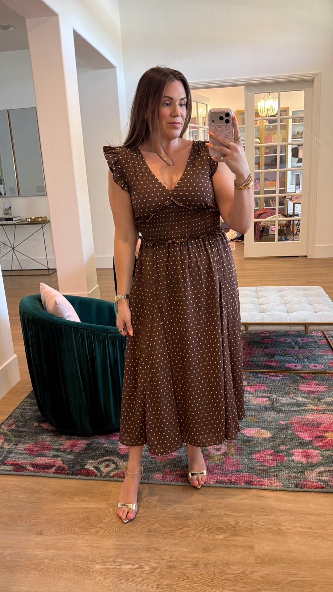 curvy midsize pre-fall look in the Anniversary Sale! wearing size medium in brown polka dot maxi dress

#LTKSeasonal #LTKMidsize #LTKSaleAlert