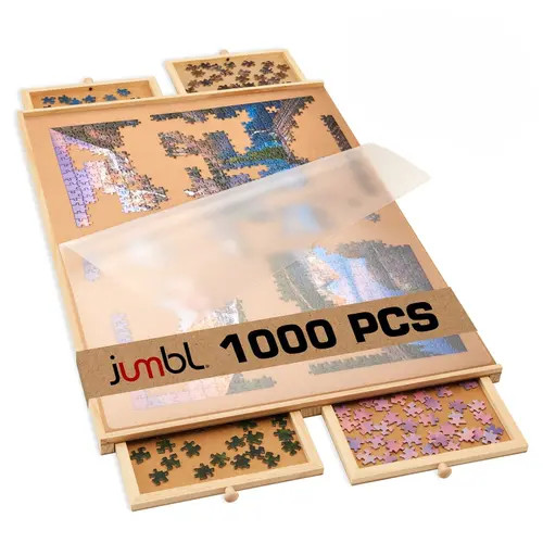 Jumbl 1000-Piece Puzzle Board with Drawers, Lazy Susan & Cover, Rotating Wooden Table in Beige at Nordstrom, Size Large | Nordstrom