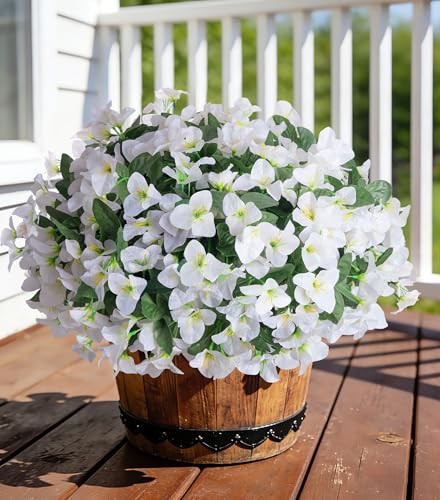 Faux Bougainvillea Artificial Flowers Plants for Outdoors, 4 Bundles Spring Fake Outdoor Flowers Silk Bougainvillea for Outside UV Resistant Realistic for Porch Patio Window Planter Garden Home, White | Amazon (US)