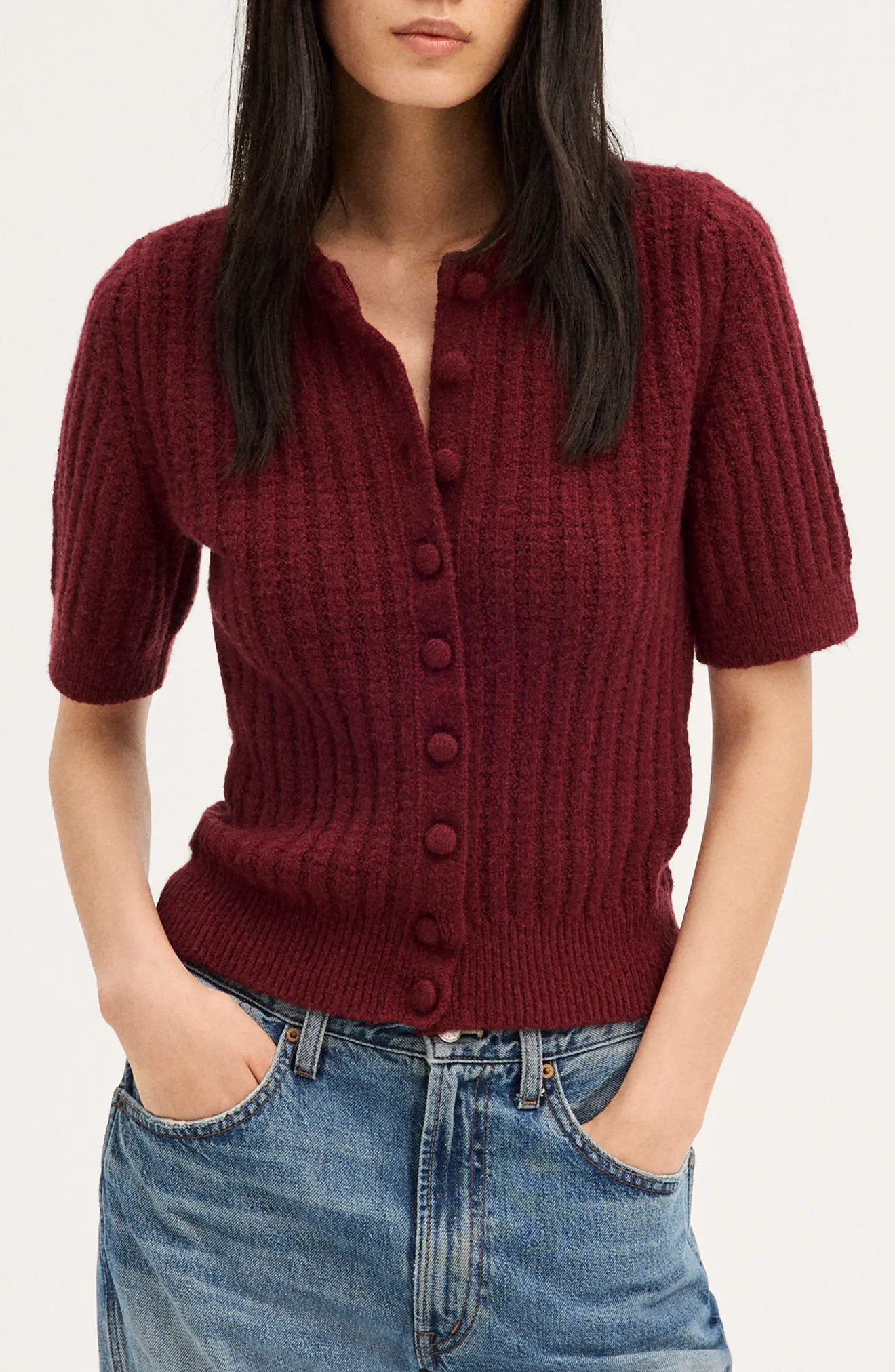 Madewell Textured Stitch Short Sleeve Cardigan (Women) | Nordstrom | Nordstrom