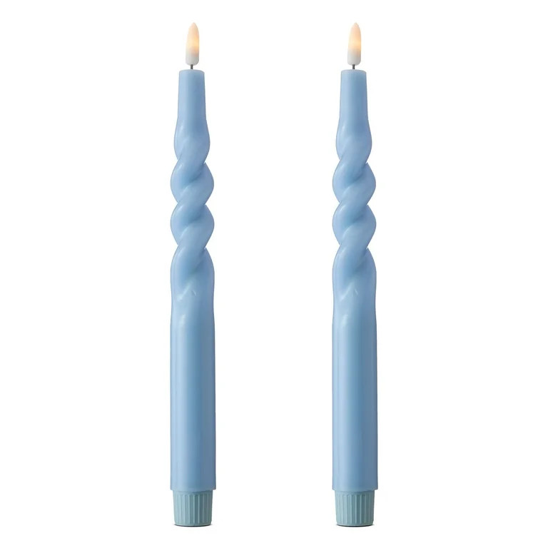 Battery Operated LED Flameless Wax Twisty Taper Christmas Candles, Light Blue, 11", 2 Count, by H... | Walmart (US)