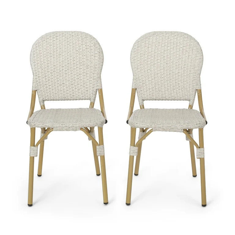 Gallia Outdoor Aluminum French Bistro Chairs (Set of 2), Light Brown and Bamboo Finish | Walmart (US)