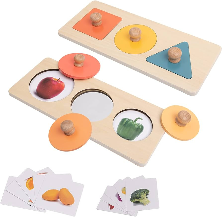 Baby Puzzles 12-18 Months - Montessori Multiple Shapes Knob Wooden Puzzles for Toddlers 1-3 - Pee... | Amazon (US)