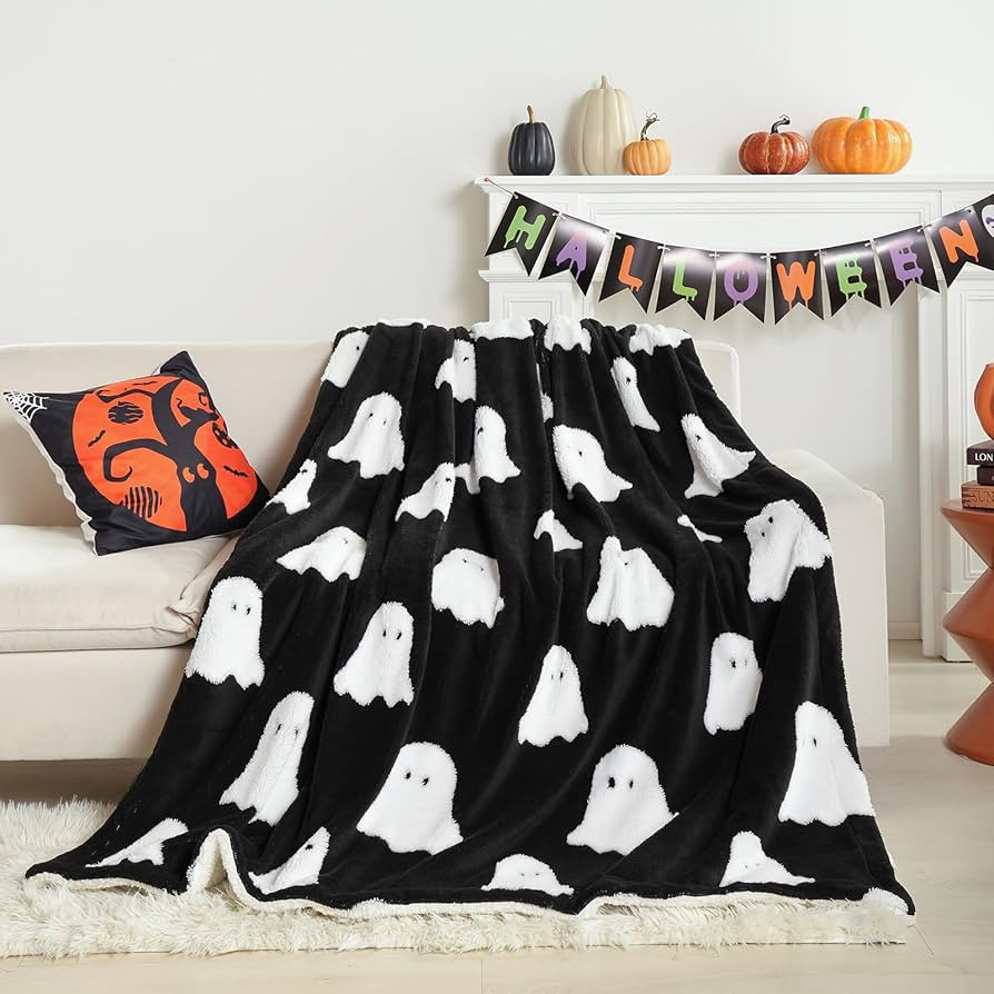 Smoofy Throw Blanket Halloween Blanket with White Ghost Black Throw Blankets for Bed and Couch So... | Amazon (US)