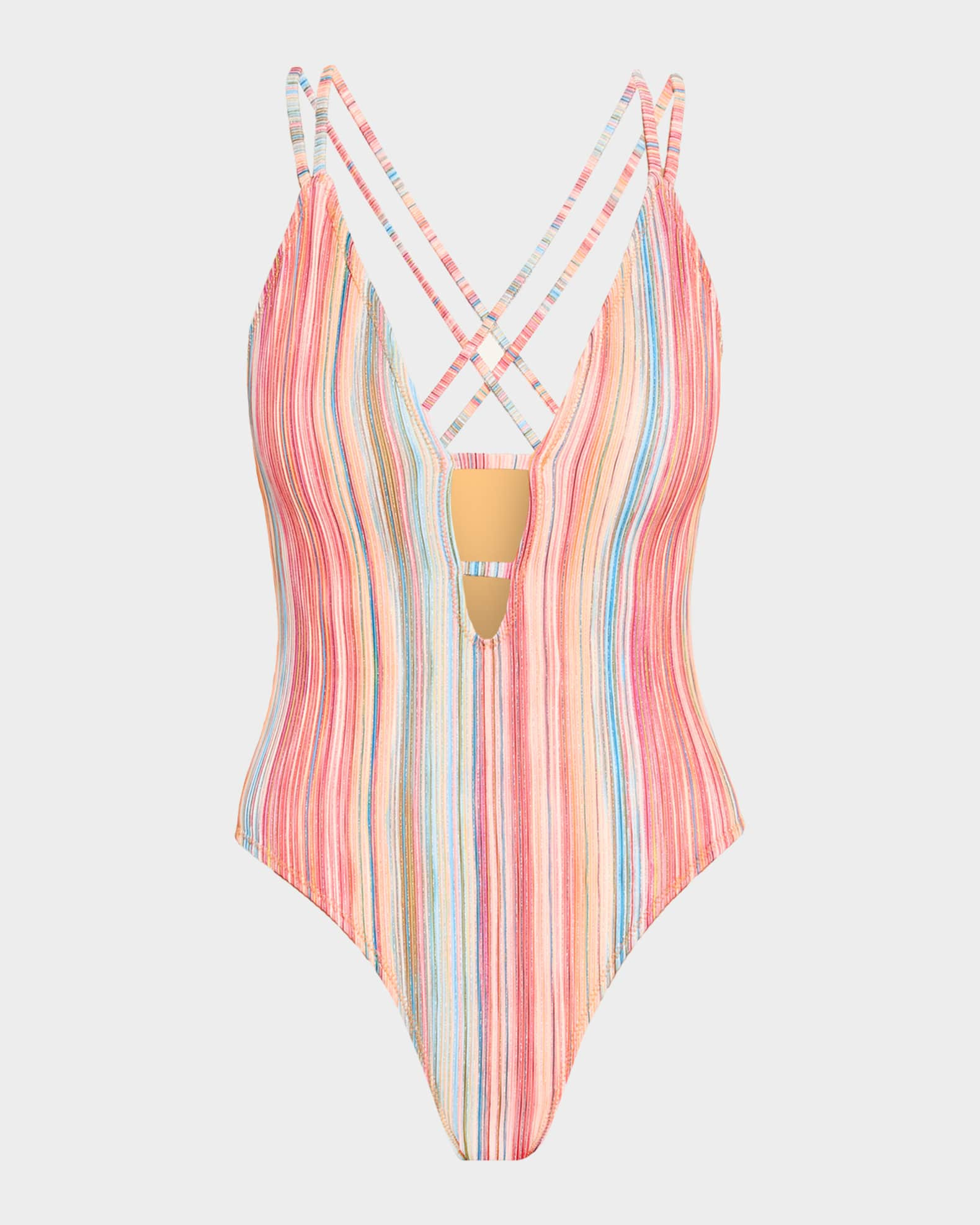 Marina Metallic Striped One-Piece Swimsuit | Neiman Marcus