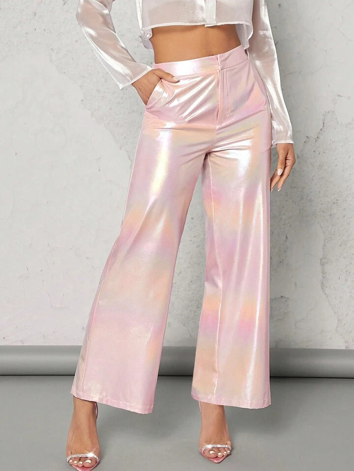 SHEIN BAE Pantalon Droit Taille Haute Holographique | SHEIN