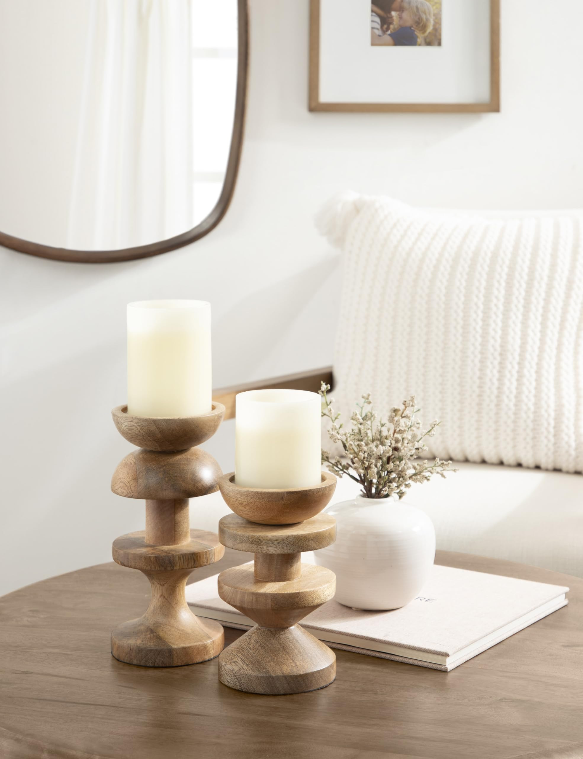 Kate and Laurel Mazari Modern Two-Piece Candle Holder Set, 4 x 4 x 9, Natural Brown, Contemporary... | Amazon (US)