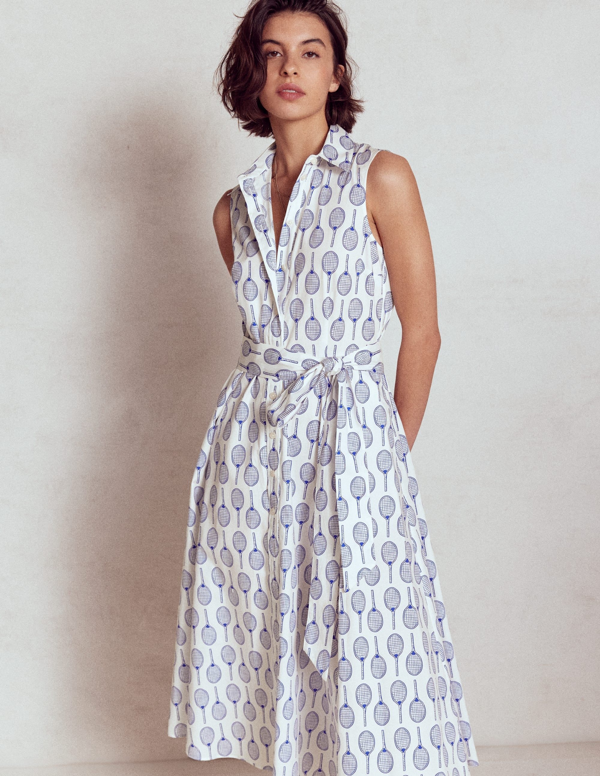 Amy Sleeveless Shirt Dress-Ivory, Tennis | Boden (US)