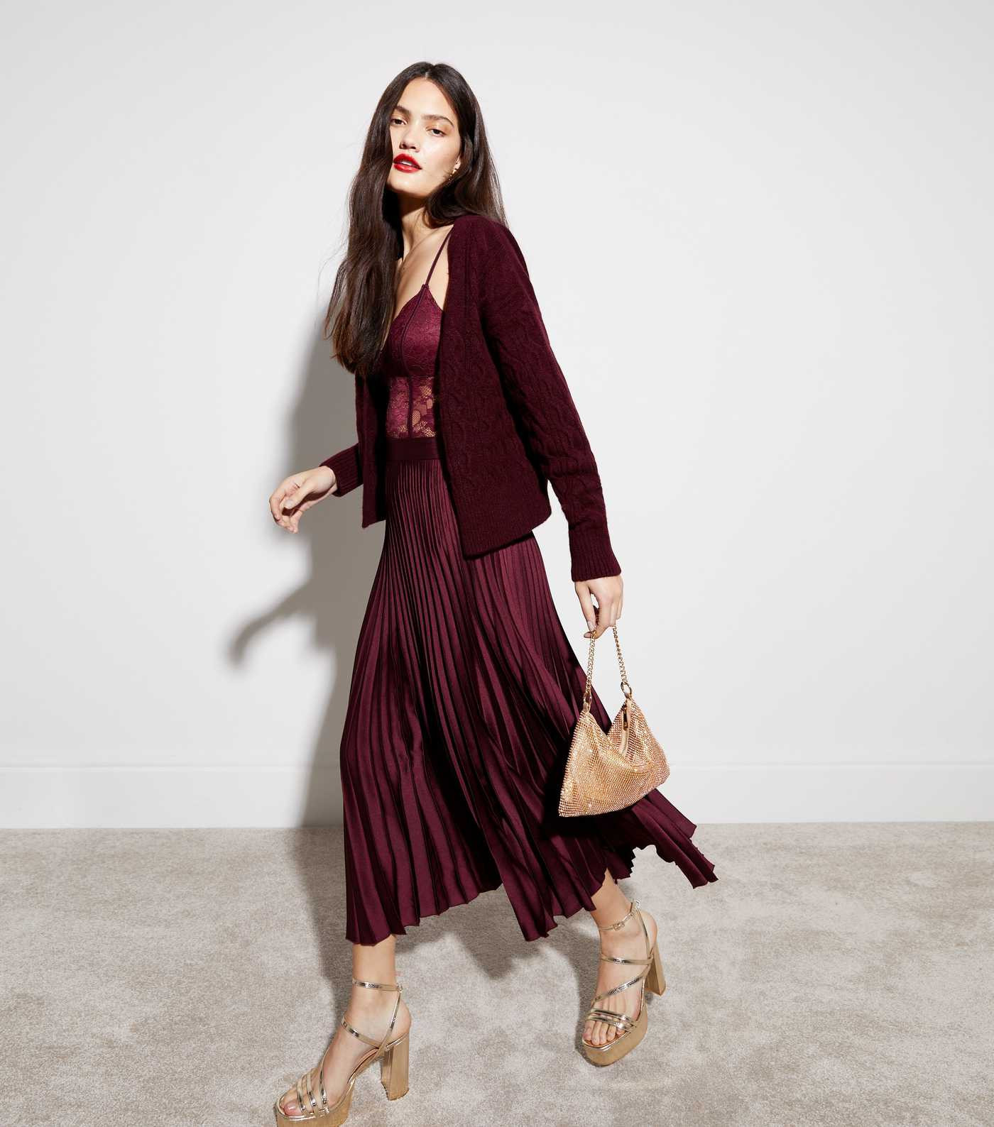Burgundy Satin Pleated Midi Skirt | New Look | New Look (UK)