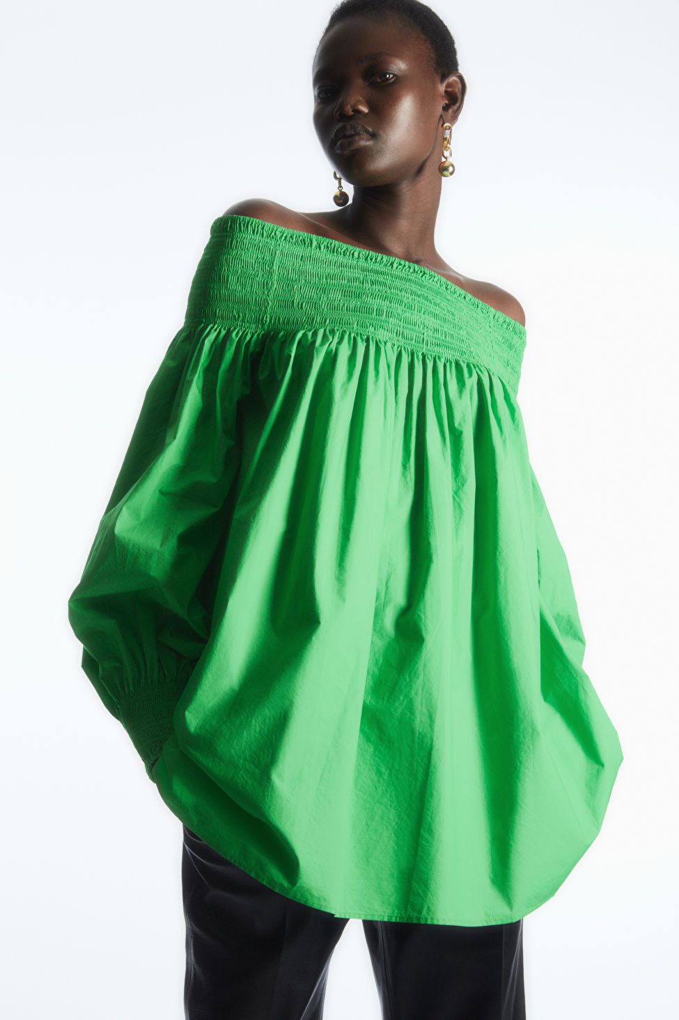 SMOCKED OFF-THE-SHOULDER TOP - GREEN - Tops - COS | COS (US)