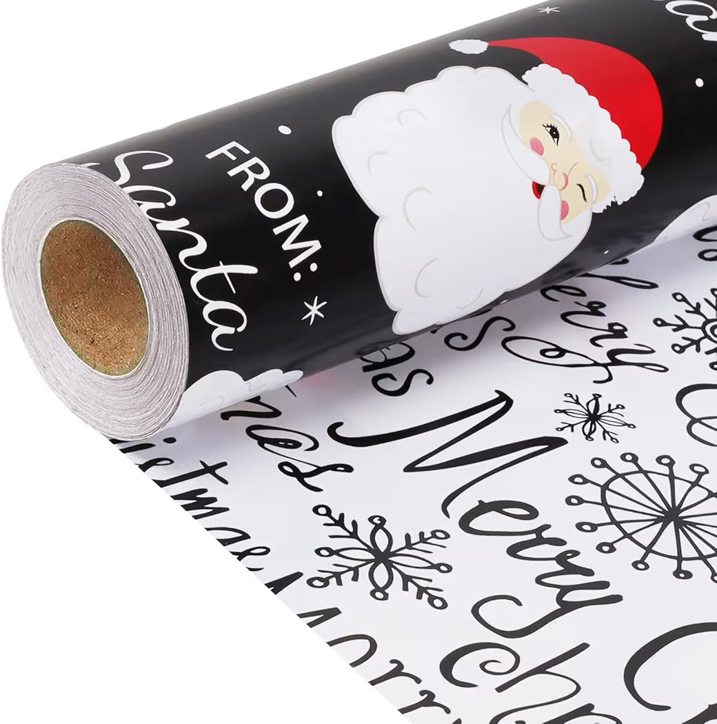 LaRibbons Black Santa Christmas Wrapping Paper, Reversible Holiday Gift Wrap with Classic From Sa... | Amazon (US)