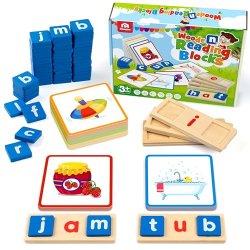 Coogam Wooden Short Vowel Reading Letters Sorting Spelling Games, Site CVC Words Learning Flashcards Alphabet Puzzle Montessori Educational Toy Gift for Kids 3 4 5 Years Old | Amazon (US)
