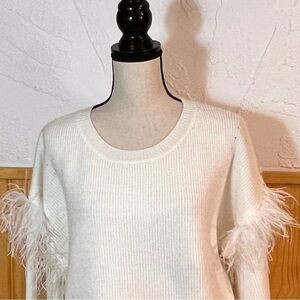 LE LIS Feather Trim Pullover Sweater Sz-L | Poshmark