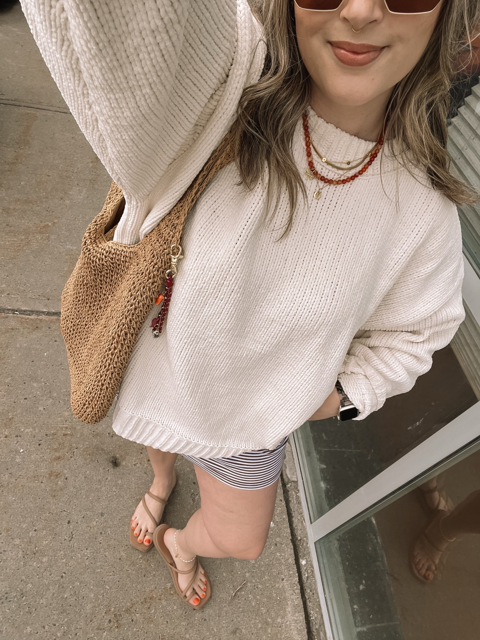 Casual spring outfit! Wearing L in the striped mini skirt (has built in shorts)! Crocs sandals are so comfy, I’m a 9.5-10 and wear a 10, Canadian link under “similar products”. Sweater is sold out, linked similar options

#LTKsummer #LTKsale #LTKmidsize