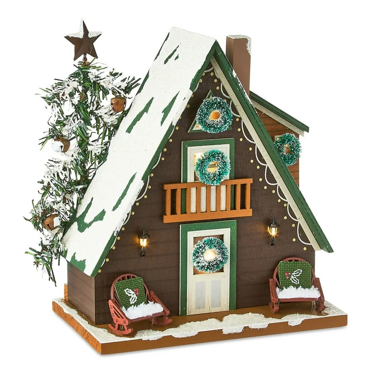 Light-Up Wood Rustic House Christmas Tabletop Decoration, Multicolor, 9.5", by Holiday Time | Walmart (US)