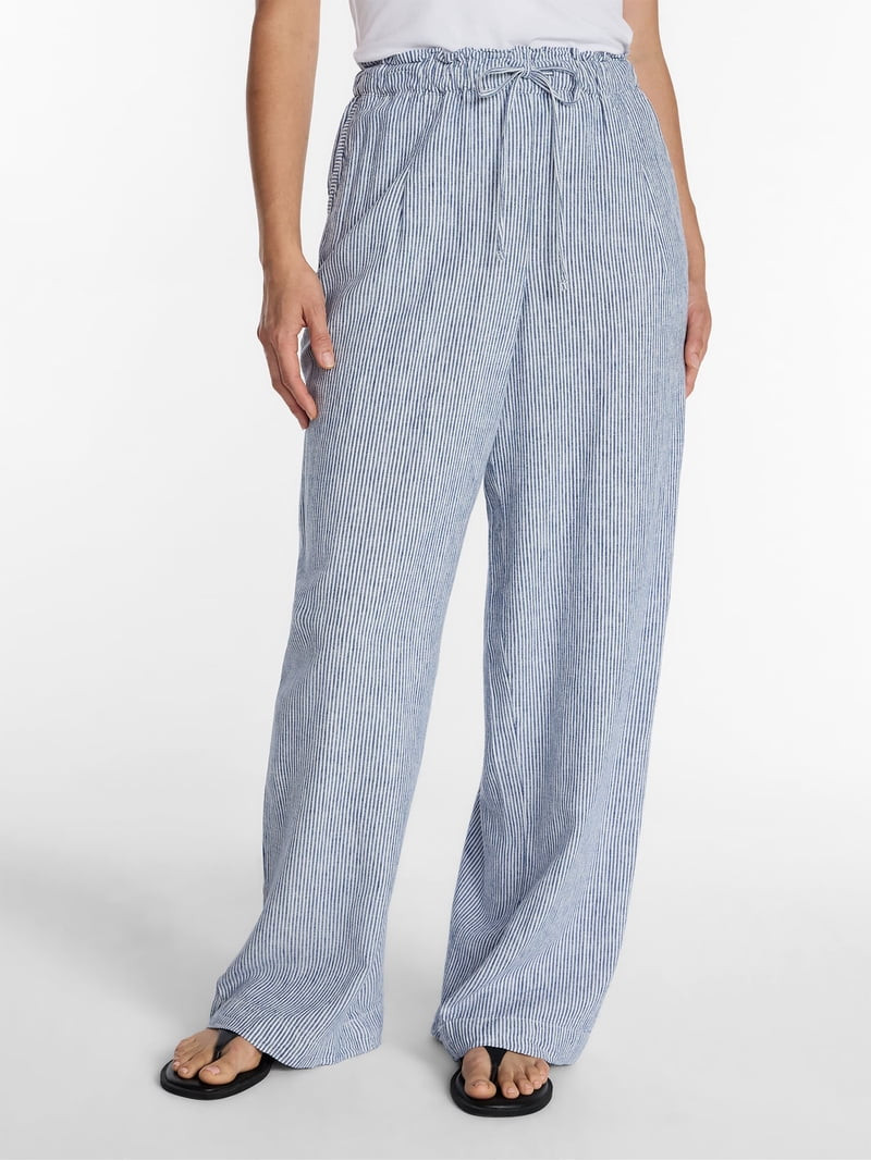 Time and Tru Women's Wide Leg Linen Blend Pants, Sizes XS-XXXL | Walmart (US)