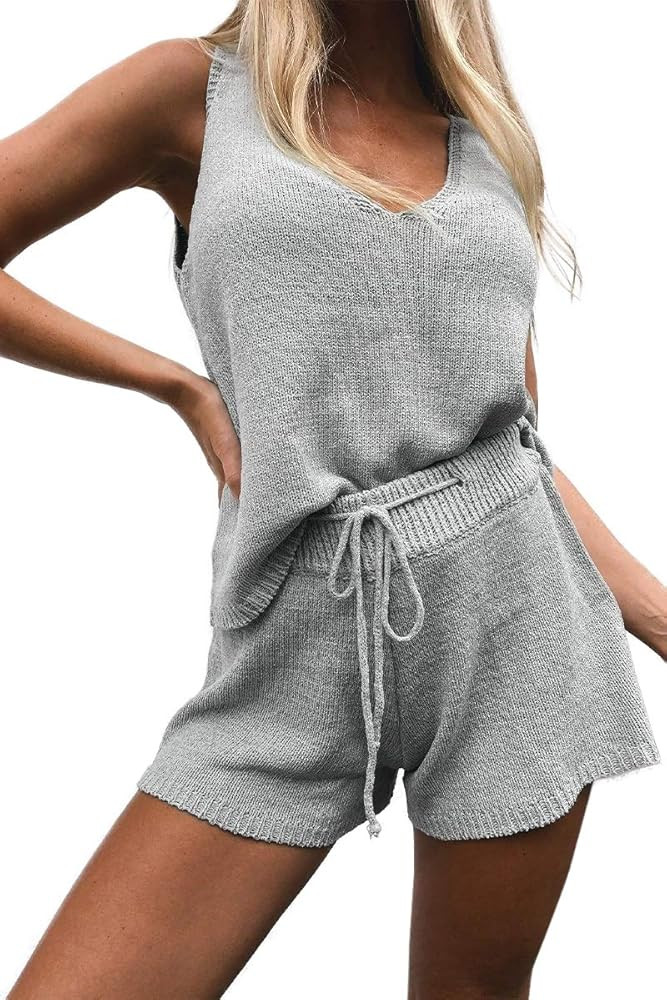 Imily Bela Women's Summer Lounge Sets Knit 2 Piece Outfits Vacation Beach Tank Tops and Shorts Lo... | Amazon (US)