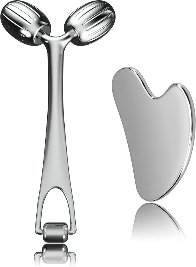 Face Massager, Metal Face Roller Gua Sha Massage Tool for Face Neck Eye Body Skin Care, Facial Ro... | Amazon (US)
